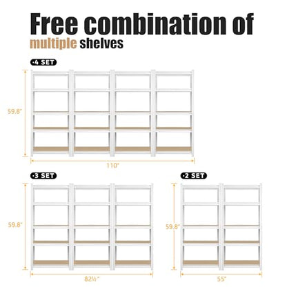 PrimeZone 27.6" W x 11.8" D x 59.8" H White Book Shelf, 5-Tier Bookcase | Modern Open Design, Adjustable Shelves, Standing Display Organizer for Books, Plants & Décor, Sturdy Double-layered Columns - size: 27.6" W x 11.8" D x 59.8" H