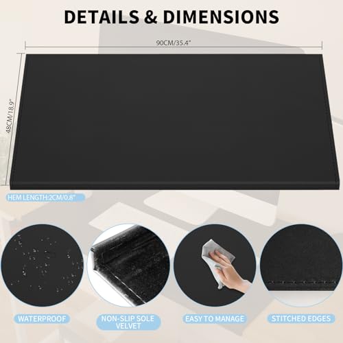 AKOZLIN 35.4"x 18.9" Soft PU Leather Surface Office Desk Mouse Mat Anti-Push Pad with Full Grip Fixation Lip Table Blotter Edge-Locked Protector - color: Black, size: 35.4"x18.9"
