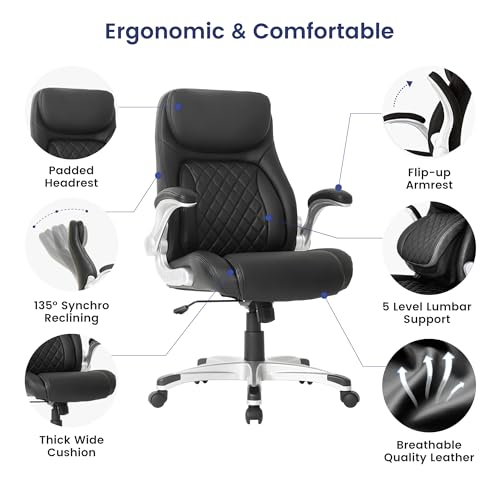 Nouhaus Ergonomic Office Chair Premium Microfiber Leather Adjustable Lumbar Support & Armrests, High Back Comfy Desk Gaming Chairs Executive Computer Swivel Chair Tilt Function(Posture,Black) - color: Black