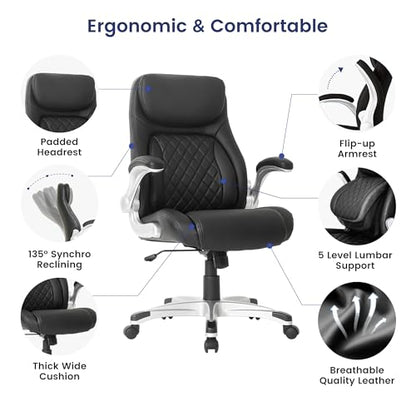 Nouhaus Ergonomic Office Chair Premium Microfiber Leather Adjustable Lumbar Support & Armrests, High Back Comfy Desk Gaming Chairs Executive Computer Swivel Chair Tilt Function(Posture,Black) - color: Black