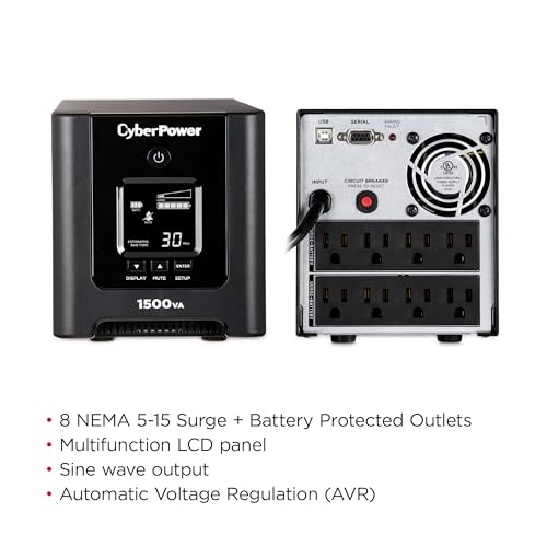 CyberPower OR1500PFCLCD PFC Sinewave UPS System, 1500VA/1050W, 8 Outlets, AVR, Mini-Tower - size: 1500VA