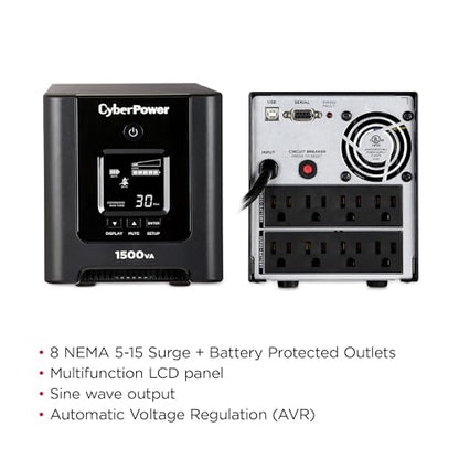 CyberPower OR1500PFCLCD PFC Sinewave UPS System, 1500VA/1050W, 8 Outlets, AVR, Mini-Tower - size: 1500VA