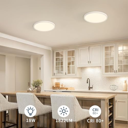 12 Pack 8.6 Inch LED Flush Mount Ceiling Light, ETL,18W, 1822LM, 3000K/3500K/4000K/5000K/6500K CCT Selectable, 0.66in Ultra Thin Round Flat Panel Ceiling Light Fixture for Bedroom, Kitchen(White) - color: White, size: 8.6"-12pack