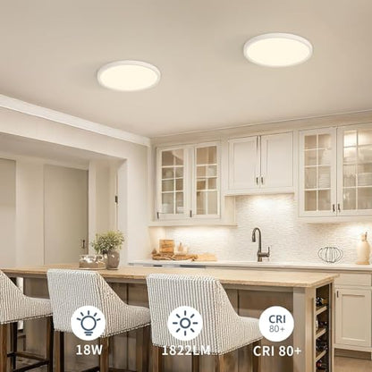 12 Pack 8.6 Inch LED Flush Mount Ceiling Light, ETL,18W, 1822LM, 3000K/3500K/4000K/5000K/6500K CCT Selectable, 0.66in Ultra Thin Round Flat Panel Ceiling Light Fixture for Bedroom, Kitchen(White) - color: White, size: 8.6"-12pack