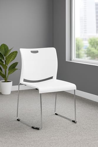 Stacking Sled Base Guest Chairs – Pack of 4 | Ergonomic Polypropylene Seat, Chrome Metal Frame, 275-lb Capacity | Stackable Waiting Room, Classroom, Office & Lobby Chairs - color: White