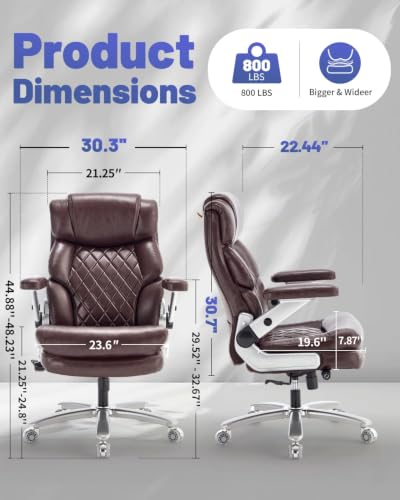 800LBS Big and Tall Office Chair for Heavy People, Heavy Duty Executive Chair with High Back, Extra Wide Seat and Adjustable Lumbar, Large Computer Desk Chair Comfortable for Home Office - color: Brown-1