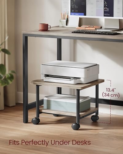 VASAGLE 2-Tier Printer Stand with Locking Wheels, Under Desk Printer Table - color: Heather Greige + Black, size: 2 Tiers/Compact
