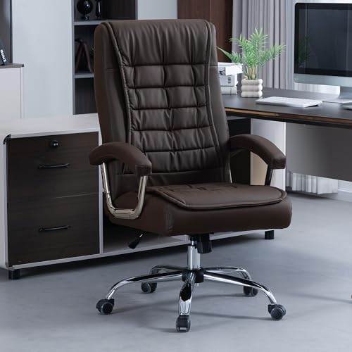 Executive Office Chair Adjustable Leather Chair High Back Swivel Office Desk Chair with Padded Armrest 350lbs Load-Bearing Spring Seat Computer Desk Chair for Home Office, Brown - color: Brown