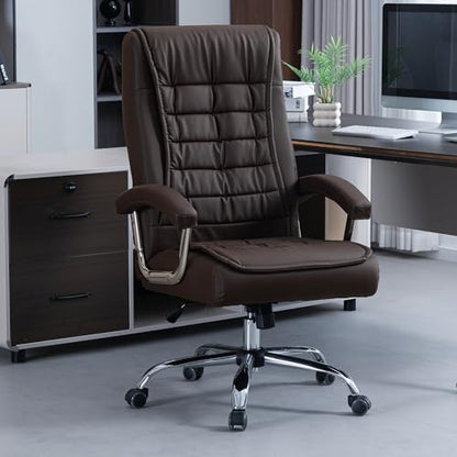 Executive Office Chair Adjustable Leather Chair High Back Swivel Office Desk Chair with Padded Armrest 350lbs Load-Bearing Spring Seat Computer Desk Chair for Home Office, Brown - color: Brown