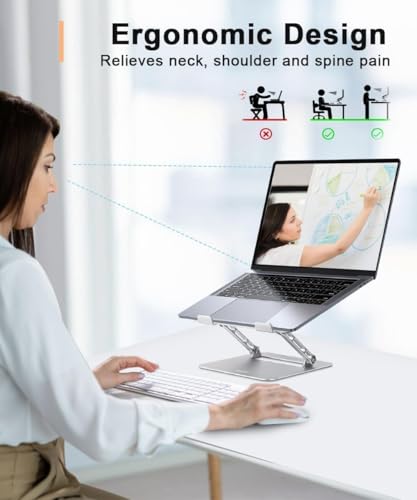 Aoviho Adjustable Laptop Stand for Desk,Portable Laptop Stand Holder and Riser,Foldable Aluminum Notebook Computer Stands for MacBook Air Pro HP Lenovo Dell Samsung Chromebook, 10-15.6 inch, Silver - color: Silver