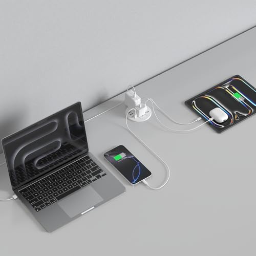 Jgstkcity 3.15 inch Desktop Power Grommet,40W USB Recessed Outlet | 2 Outlets,8 USB Ports,Flush Mount Desk Hole Round Power Outlet,Recessed Power Strip,6FT