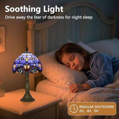 8 Inch Small Tiffany Style Table Lamp with Remote Control, Blue Baroque - color: Blue Baroque
