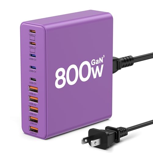 800W USB C Charger Block,10-Port Charging Station | Aexhend GaN Fast Charging Type C & USB A Wall Charger Adapter for MacBook Pro/Air,iPhone,iPad,Dell XPS,Samsung Galaxy(Orange) - color: Purple