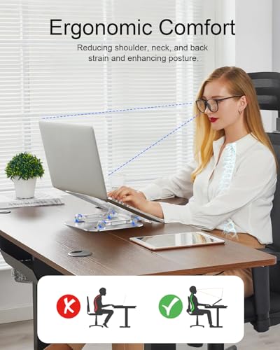 Laptop Stand for Desk, Metal Computer Stand Laptop Riser Holder | Adjustable Desktop Stand, Foldable Laptop Riser, Height for MacBook PC Computer Notebook Office Desk Accessories 10-17 Inch - color: Silver