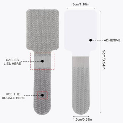 100 Pcs Hook and Loop Cable Straps, Cable Management Under Desk, Grey Ties - color: Grey