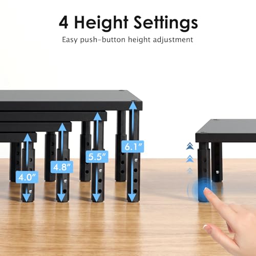 ECOLOVI Adjustable Wood Computer Monitor Stand Riser, Office Desk Organizer and Accessories for Monitor, Laptop, PC, Printer, Office Desk Accessories Workspace Organizer for Home Office Supplies, Black - color: Black, size: 1-Tier