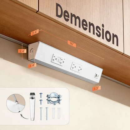 SURAIELEC 16 in Under Cabinet Hardwired Power Strip with GFCI Outlet - color: White, size: 1 Pack