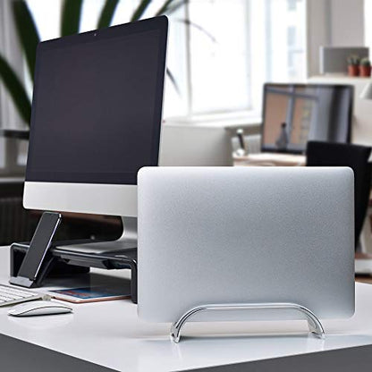 SIIG Aluminum Vertical Laptop Stand Holder, Desk Space Saving, Three Rubber Sizes 0.56", 0.64" & 0.72", Fits MacBook Pro, and Other Laptops to Organize Work & Home Office (CE-MT2R12-S2)