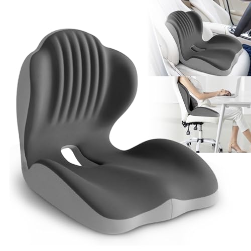 Ergonomic Waist Support and Seat Cushion, L-Shaped Memory Foam Pad (Grey) | Hollow Design for Coccyx, Suitable for Office Chairs, Car Safety Seats and Household Use - Relieves Lower Back and Hip Pain - color: Dark Grey