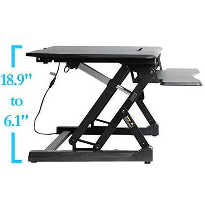Seville Classics OFF65806 Airlift 36" Electric Height Adjustable Standing Desk Converter Workstation with 2.1A USB Charger Ergonomic Motorized Dual Monitor Riser Full Black - color: Electric Black