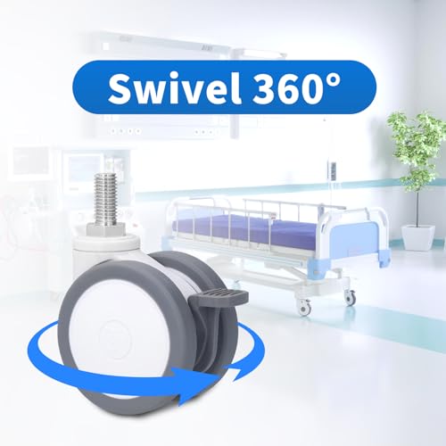 Desk Chair Wheels Replacement Noiseless Swivel Caster Wheels Medical Rubber TPR 3in Thread Aluminum Alloy 75mm Caster M12 for Home Office Chair Furniture