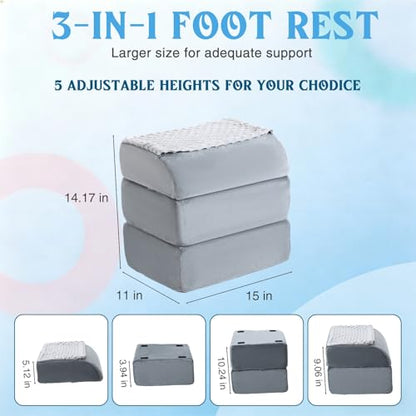 Novabright Foot Rest Under Desk, 3 Height Adjustable Ergonomic Foot Stool with Gel Textured Top and Cozy Pocket, Non-Slip Foam Footrest for Office Home Car(15" X 11" X 14.4",Cambered,Gray) - color: Gray, size: 15" X 11" X 14.4", style: Cambered