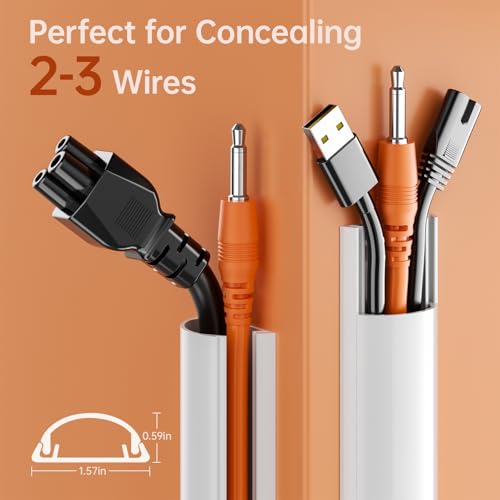 Delamu 42.5in Adhesive Cord Hider Wall, Mounted TV Cord Cover Kit, Multiple Cable Raceways for Wall Corner, Wire Cover Hiders for 2-3 Cables, 1.57" W X 0.59" H, White - color: White, size: 42.5in L X 1.57in W X 0.59in H