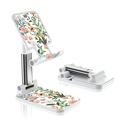 FlexiView Desk Cell Phone Stand - Adjustable Angle-iPad Holder, Universal Compatible Phone Holder for Desk - color: White Flowers