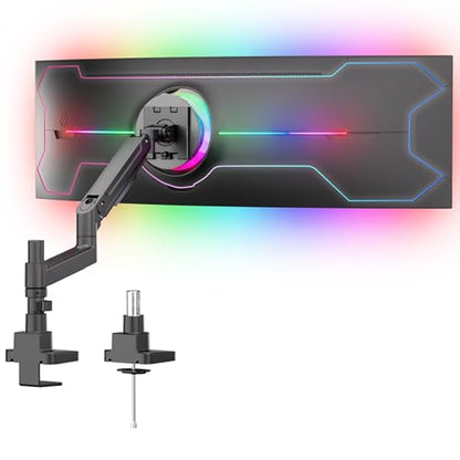Mount-It! Ultrawide Monitor Desk Mount with Pole, Fits 17–49” Screens, Heavy Duty Height-Adjustable Gas Spring Arm, 44 lbs Capacity, Full Motion, VESA 75/100, Clamp or Grommet