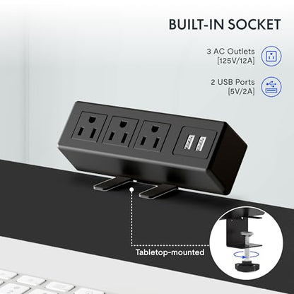 FLEXISPOT EN2 48"x24" Standing Desk with Power Strip Bundle, Black | One-Piece Desktop, Easy-Access Clamp Power Strip Bundle, Organized Cable Management, Modern Home Office Setup - color: Black Frame + Black Top, size: 48x24