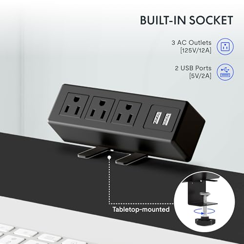 FLEXISPOT EN2 40"x24" Standing Desk with Power Strip Bundle, Black | One-Piece Desktop, Easy-Access Clamp Power Strip Bundle, Organized Cable Management, Modern Home Office Setup - color: Black Frame + Black Top, size: 40x24