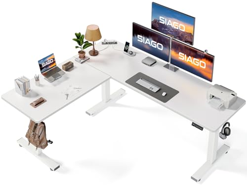 SIAGO 75x63 Inch L-Shaped Standing Desk with Charging Station Corner Desk - color: White, size: 75 x 63 Inch