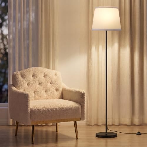 Ambimall 60'' Modern Floor Lamp with Shade, Tall Lamps for Living Room, Bedroom, Office, Dining Room, Pleated Fabric White Lampshade(Without Bulb) - color: pleated fabric white, size: 60 Inches(Without Bulb)