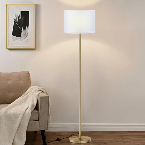 Ambimall 60'' Modern Floor Lamp with Shade, Tall Lamps for Living Room, Bedroom, Office, Dining Room, White Shade with Gold Pole(Without Bulb) - color: White Gold (1 Pcs), size: 60 Inches(Without Bulb)