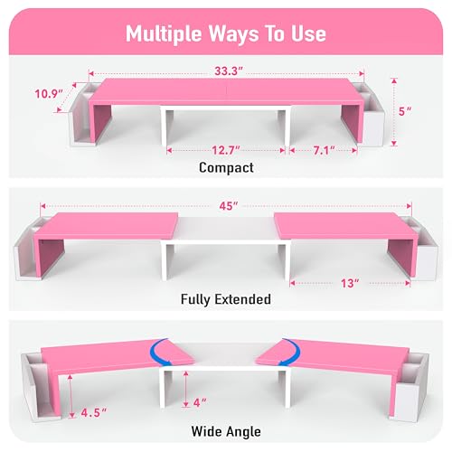 Simple Houseware Desk Dual Monitor Stand Riser with Drawer, Pink - color: Pink