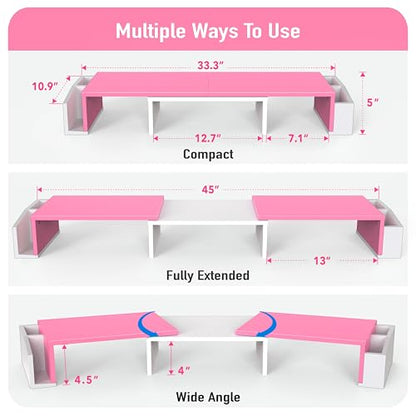 Simple Houseware Desk Dual Monitor Stand Riser with Drawer, Pink - color: Pink