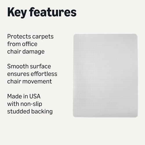 Amazon Basics Office Chair Mat for Low Pile Carpeted Floors, Clear Plastic with Studded Grips, 46" x 60", for Home or Office - size: 46" x 60"