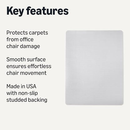 Amazon Basics Office Chair Mat for Low Pile Carpeted Floors, Clear Plastic with Studded Grips, 46" x 60", for Home or Office - size: 46" x 60"