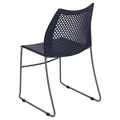 Flash Furniture Hercules Series Contoured Lobby Chairs with Air-Vent Honeycomb Backs, Ergonomic Stacking Chairs for Offices, Set of 5, Navy | Sled Base, Powder Coated, 661 LBS. Weight Capacity - color: Navy, size: Set of 5
