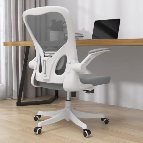 Monhey Ergonomic Office Chair, 90°-125° Tilt Back Home Desk Chair with 360° Swivel & Mute Wheels, High Back Mesh Computer Chair for Adults with Lumbar Support, 330 LBS Capacity (01White+Gray) - color: 01white+gray