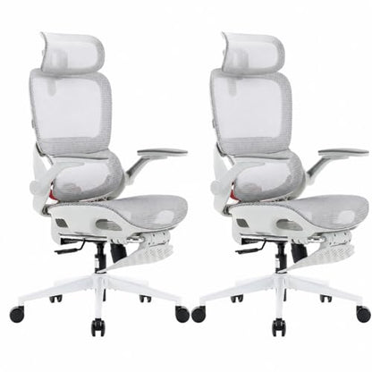SIHOO B100 Pro Ergonomic Office Chair with Adaptive Lumbar Support, Computer Chair with Dual-Back, Desk Chair with 360° Rotatable & Flip-Up Armrests, 3D Wide Headrest, 2 Packs, Light Grey - color: Light White, size: Pack of 2