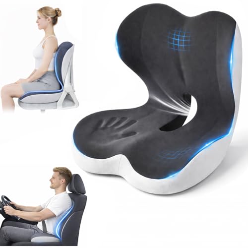 Seat Cushion and Lumbar Support for Office Chair & Car Seat, Memory Foam Ergonomic Design for Long Sitting, Sciatica Support & Tailbone Pressure Relief