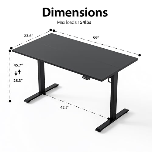 Agilestic Electric Height Adjustable Standing Desk, 55 Inch, Black - color: Black, size: 55x24 Inch