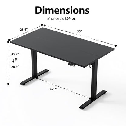 Agilestic Electric Height Adjustable Standing Desk, 55 Inch, Black - color: Black, size: 55x24 Inch