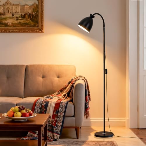 Bright Modern Black Gooseneck Floor Lamp 3-Color Dimmable - color: Black Dimming