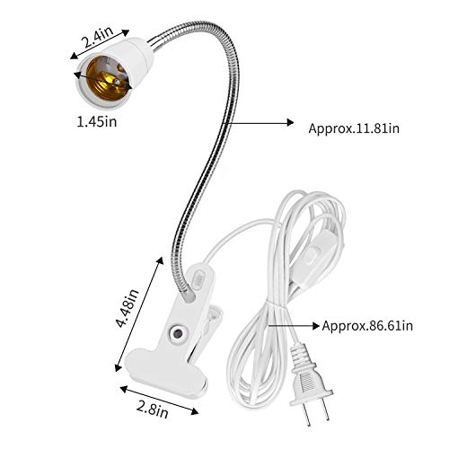 Aluminum Wire Neck Clip Light Socket, 2-Pack Desk Clip Clamp Lamp Holder Adjustable Light Stand With Switch 6.8ft Cable E26/E27 Clip Lamp Fixture for Aquarium Plant Grow - color: E26/E27 Clip Socket