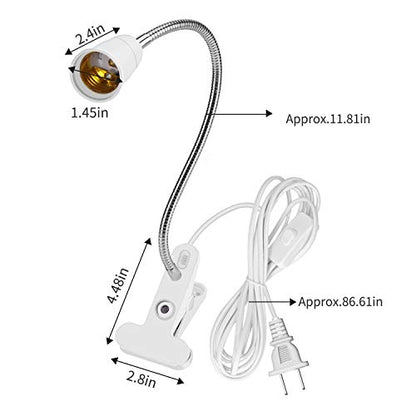 Aluminum Wire Neck Clip Light Socket, 2-Pack Desk Clip Clamp Lamp Holder Adjustable Light Stand With Switch 6.8ft Cable E26/E27 Clip Lamp Fixture for Aquarium Plant Grow - color: E26/E27 Clip Socket