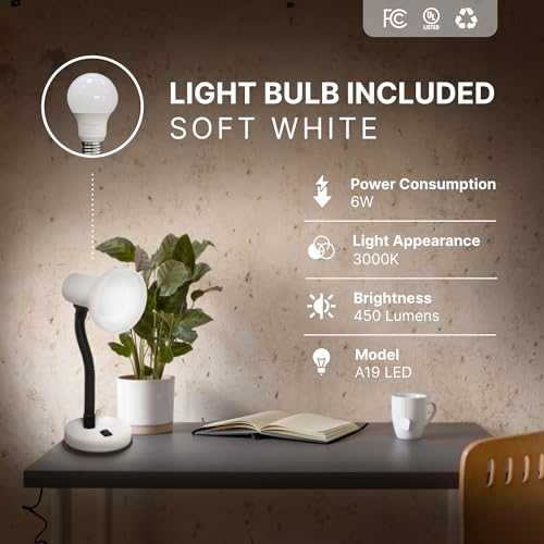 Xtricity LED Desk Light, 360° Adjustable Gooseneck, (White Finish) - color: Round Base (White), size: 1 Pack