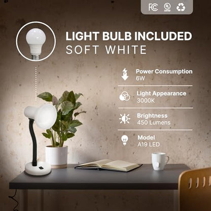 Xtricity LED Desk Light, 360° Adjustable Gooseneck, (White Finish) - color: Round Base (White), size: 1 Pack