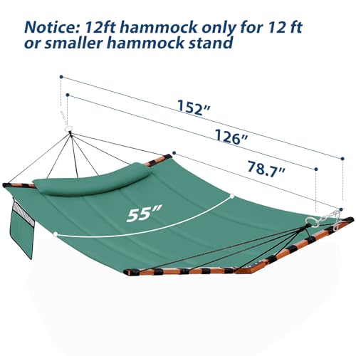 TegerDeger 12FT 2 Person Hammock with V Shaped Spreader Bar -Lake Blue - color: Lake Blue